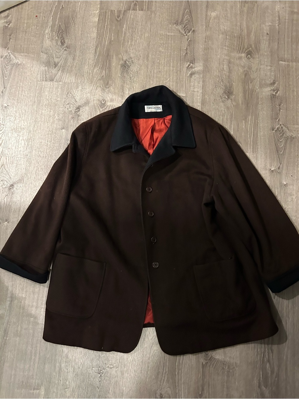 Vintage Forcaster of Boston Dark Brown Coat with Black Collar and Rust Lining 24